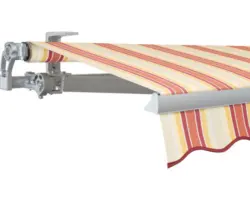 SOLUNA Gelenkarmmarkise Concept 3,5x2 Stoff Dessin 8430 Gestell Silber E6EV1 eloxiert Antrieb links inkl. Motor und Wandschalter