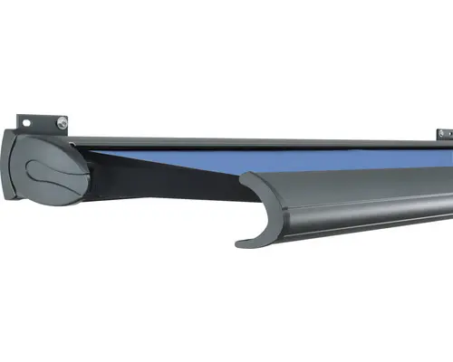 SOLUNA Kassettenmarkise Exklusiv 5,5x1,5 Dessin S2828 Gestell RAL 7016 anthrazitgrau Antrieb links inkl. Motor und Wandschalter