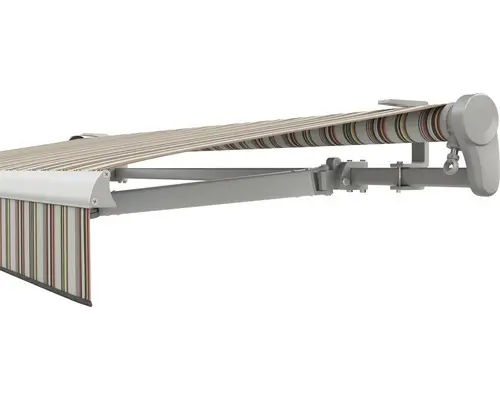 SOLUNA Gelenkarmmarkise Trend 4,5x3 Stoff Dessin D421 Gestell Silber eloxiert inkl. Motor, Wandschalter und Nothandkurbel