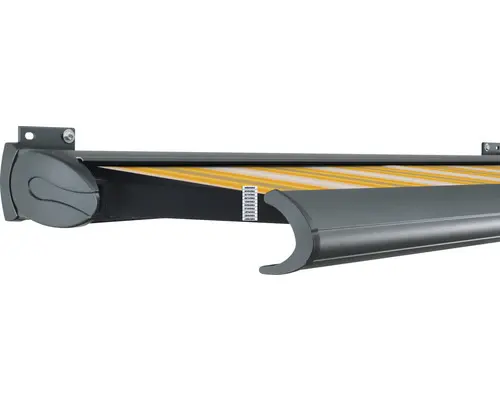 SOLUNA Kassettenmarkise Exklusiv 6x2 Dessin 30A774 Gestell RAL 7016 anthrazitgrau Antrieb links inkl. Motor und Wandschalter