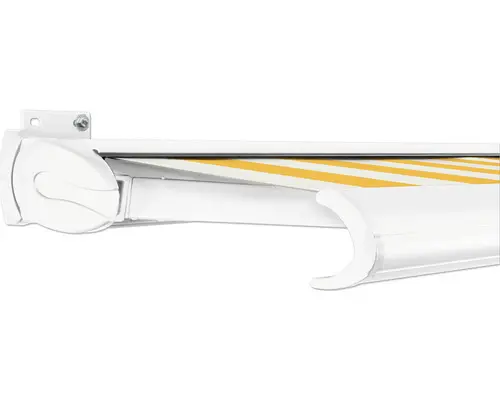 SOLUNA Kassettenmarkise Exclusiv 5,5x2,5 Stoff Dessin S2015 Gestell RAL 9016 verkehrsweiß Antrieb links inkl. Motor und Wandschalter