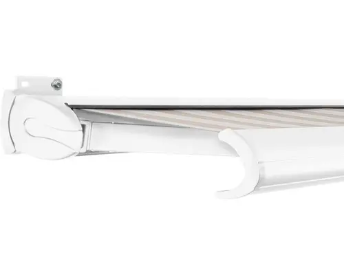 SOLUNA Kassettenmarkise Exclusiv 4,5x1,5 Stoff Dessin 6171 Gestell RAL 9016 verkehrsweiß Antrieb links inkl. Motor und Wandschalter