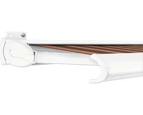 SOLUNA Kassettenmarkise Exclusiv 6x1,5 Stoff Dessin S3013 Gestell RAL 9016 verkehrsweiß Antrieb links inkl. Motor und Wandschalter