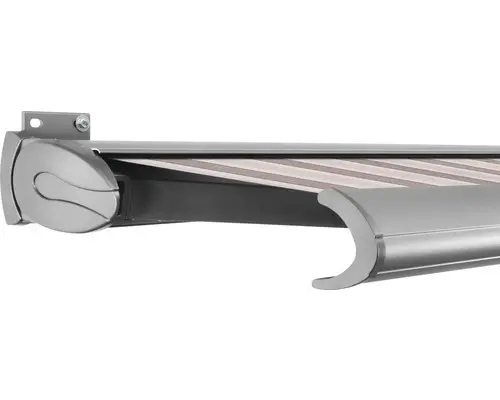 SOLUNA Kassettenmarkise Exclusiv 5x3 Stoff Dessin 8935 Gestell E6EV1 silber eloxiert Antrieb links inkl. Motor und Wandschalter