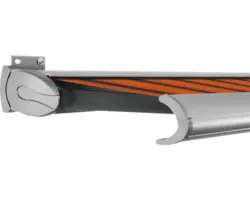 SOLUNA Kassettenmarkise Exclusiv 6x2 Stoff Dessin 744 Gestell E6EV1 silber eloxiert Antrieb links inkl. Motor und Wandschalter
