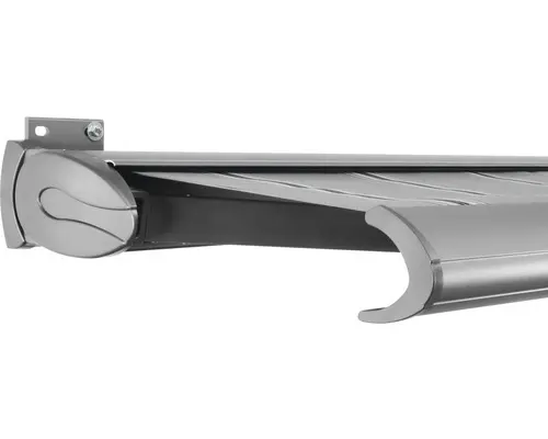 SOLUNA Kassettenmarkise Exclusiv 5x2,5 Stoff Dessin A131 Gestell E6EV1 silber eloxiert Antrieb links inkl. Motor und Wandschalter