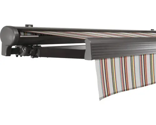 SOLUNA Halbkassettenmarkise Comfort 5,5x4 Dessin D421 Gestell DB703 dunkelgrau Antrieb links inkl. Kurbel