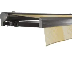 SOLUNA Halbkassettenmarkise Comfort 5x4 Dessin J201 Gestell DB703 dunkelgrau Antrieb links inkl. Motor und Wandschalter