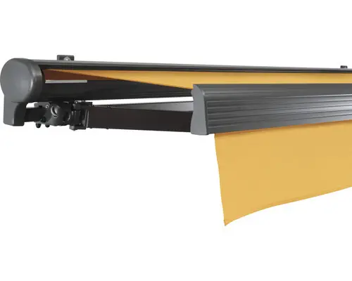 SOLUNA Halbkassettenmarkise Comfort 6x3,5 Dessin U415 Gestell DB703 dunkelgrau Antrieb links inkl. Motor und Wandschalter