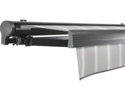 SOLUNA Halbkassettenmarkise Comfort 6x2 Dessin D418 Gestell DB703 dunkelgrau Antrieb links inkl. Kurbel