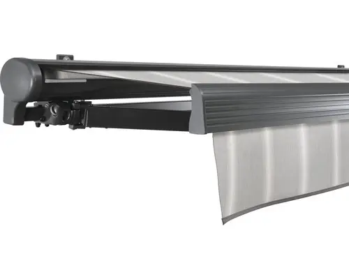 SOLUNA Halbkassettenmarkise Comfort 6x2 Dessin D418 Gestell DB703 dunkelgrau Antrieb links inkl. Kurbel