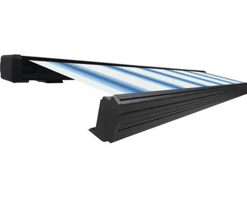 SOLUNA Kassettenmarkise Exquisit 5x3 Stoff Dessin 320234 Gestell DB703 dunkelgrau ink. Motor und Wandschalter links