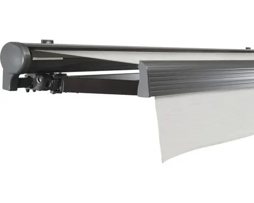 SOLUNA Halbkassettenmarkise Comfort 5x4 Dessin U190 Gestell DB703 dunkelgrau Antrieb links inkl.Motor, Sonnen und Windwächter,Wandschalter