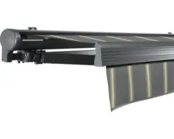 SOLUNA Halbkassettenmarkise Comfort 4x2,5 Dessin D417 Gestell DB703 dunkelgrau Antrieb links inkl.Motor, Sonnen und Windwächter,Wandschalter