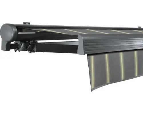 SOLUNA Halbkassettenmarkise Comfort 4x2,5 Dessin D417 Gestell DB703 dunkelgrau Antrieb links inkl.Motor, Sonnen und Windwächter,Wandschalter