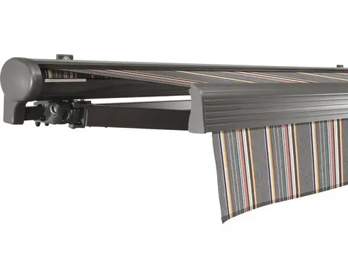 SOLUNA Halbkassettenmarkise Comfort 5x2,5 Dessin D422 Gestell DB703 dunkelgrau Antrieb links inkl.Motor, Sonnen und Windwächter,Wandschalter