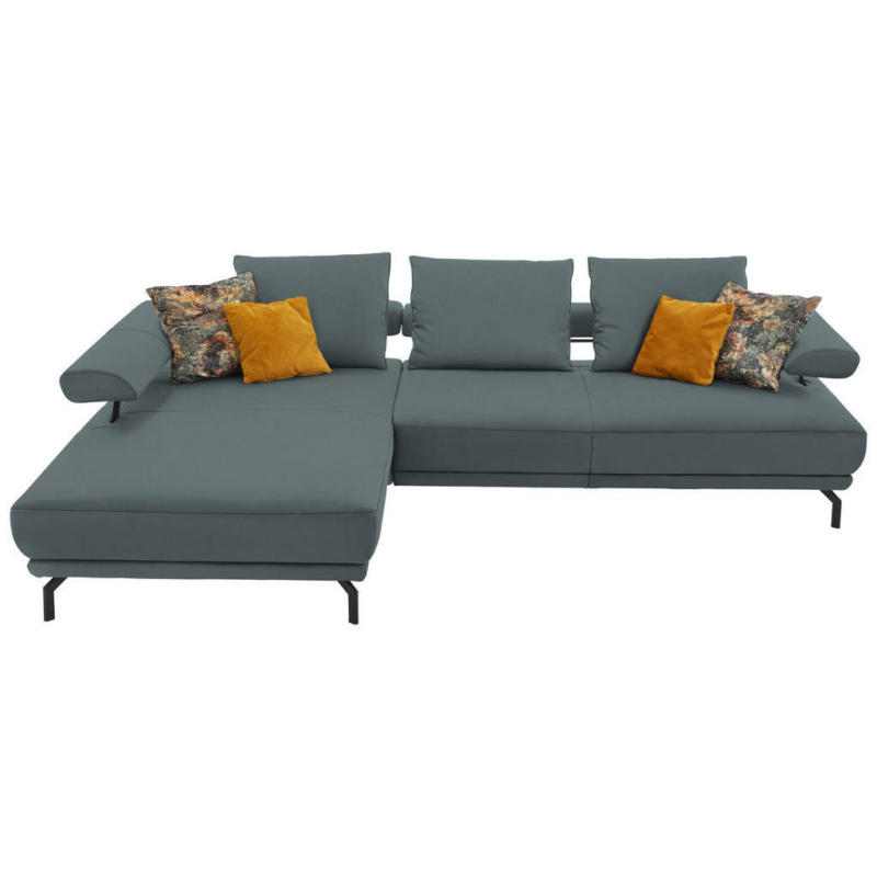 Ecksofa in Echtleder Blau, Grau