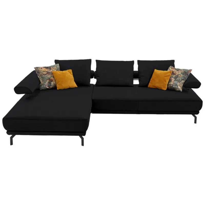 Ecksofa in Echtleder Schwarz
