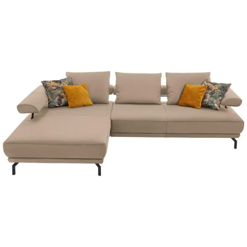 Ecksofa in Echtleder Hellbraun