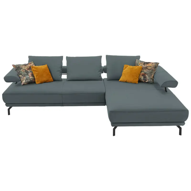 Ecksofa in Echtleder Blau, Grau