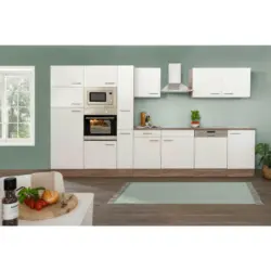 Küchenblock 370 cm in Weiß, Eichefarben