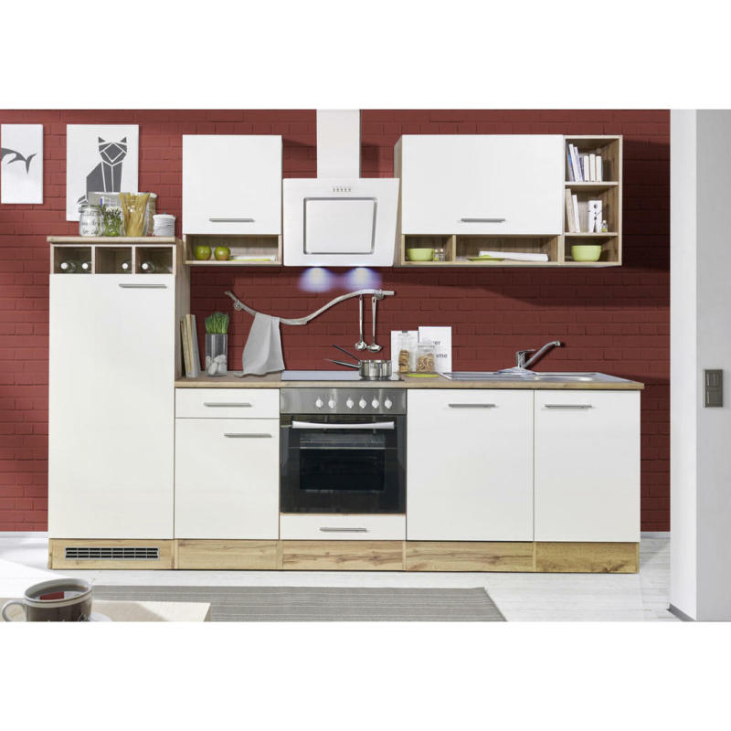 Küchenblock 280 cm in Weiß, Wildeiche