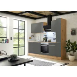 Küchenblock 250 cm in Anthrazit, Grau, Eiche Artisan