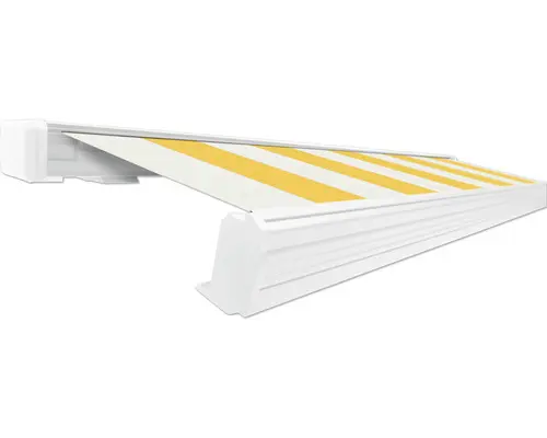 SOLUNA Kassettenmarkise Exquisit 5x3,5 Dessin S2015 Gestell RAL 9010 reinweiß ink. Motor und Wandschalter links