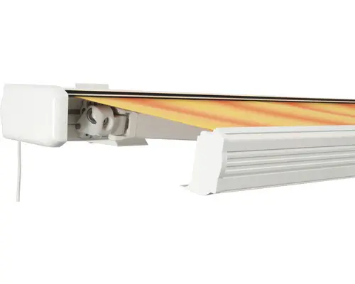 SOLUNA Kassettenmarkise Exquisit 5,5x2 Stoff Dessin 320180 Gestell RAL 9010 reinweiß Anrtrieb links ink. Motor und Wandschalter