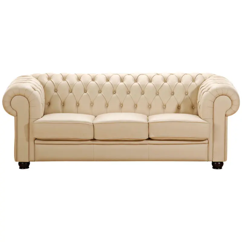 Chesterfield-Dreisitzer-Sofa in Echtleder Beige