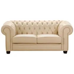 Chesterfield-Zweisitzer-Sofa in Echtleder Beige