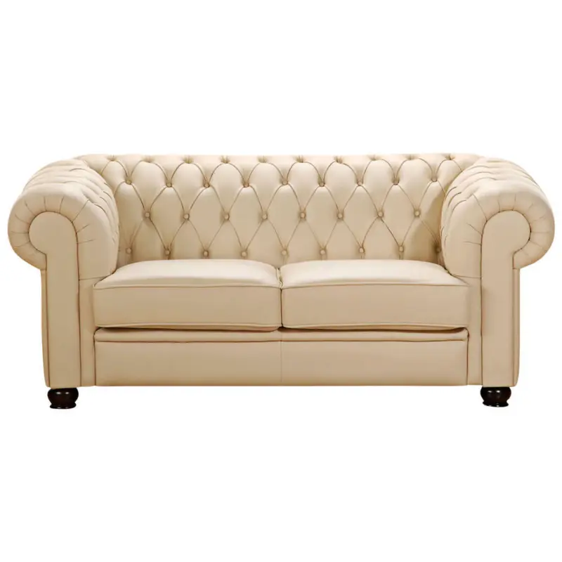 Chesterfield-Zweisitzer-Sofa in Echtleder Beige