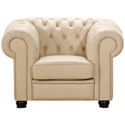 Chesterfield-Sessel in Echtleder Beige