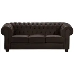 Chesterfield-Dreisitzer-Sofa in Echtleder Braun