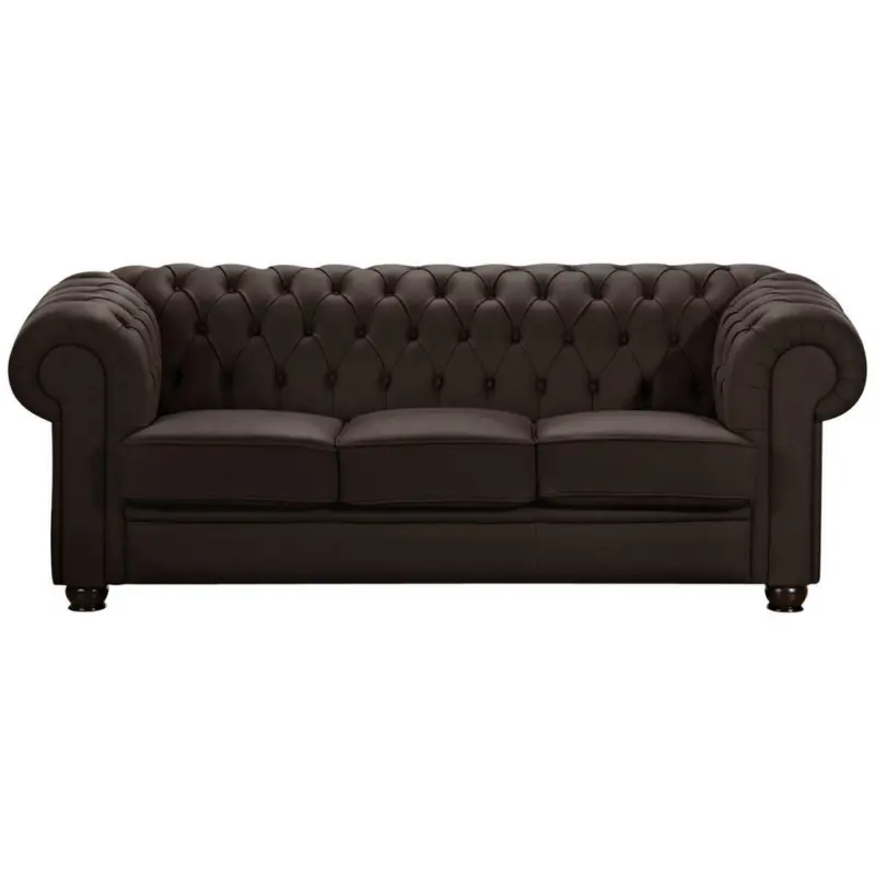Chesterfield-Dreisitzer-Sofa in Echtleder Braun