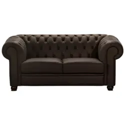 Chesterfield-Zweisitzer-Sofa in Echtleder Braun