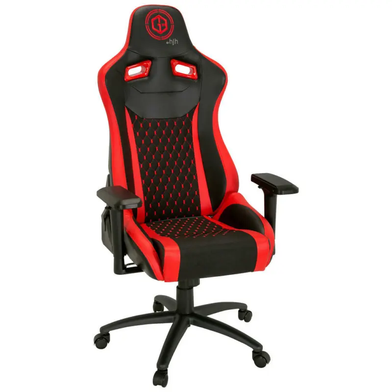 Gamingstuhl in Lederlook, Flachgewebe Rot, Schwarz