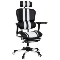 Gamingstuhl in Lederlook, Mikrofaser Schwarz, Weiß