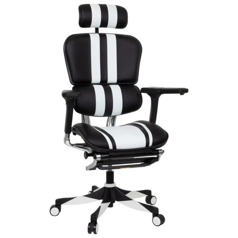 Gamingstuhl in Lederlook, Mikrofaser Schwarz, Weiß