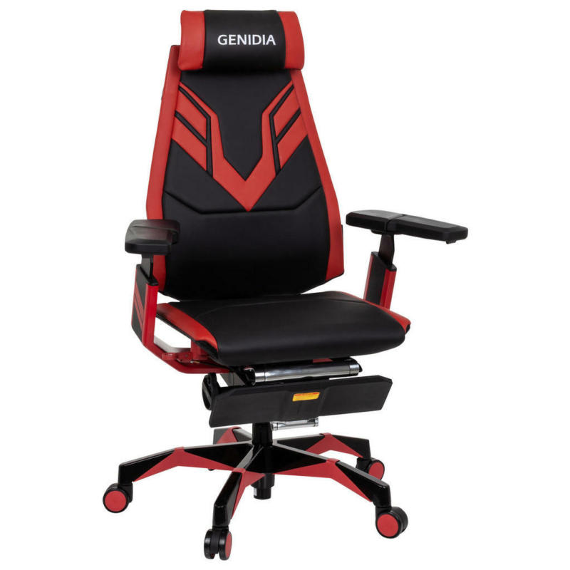 Gamingstuhl in Lederlook, Mikrofaser Rot, Schwarz