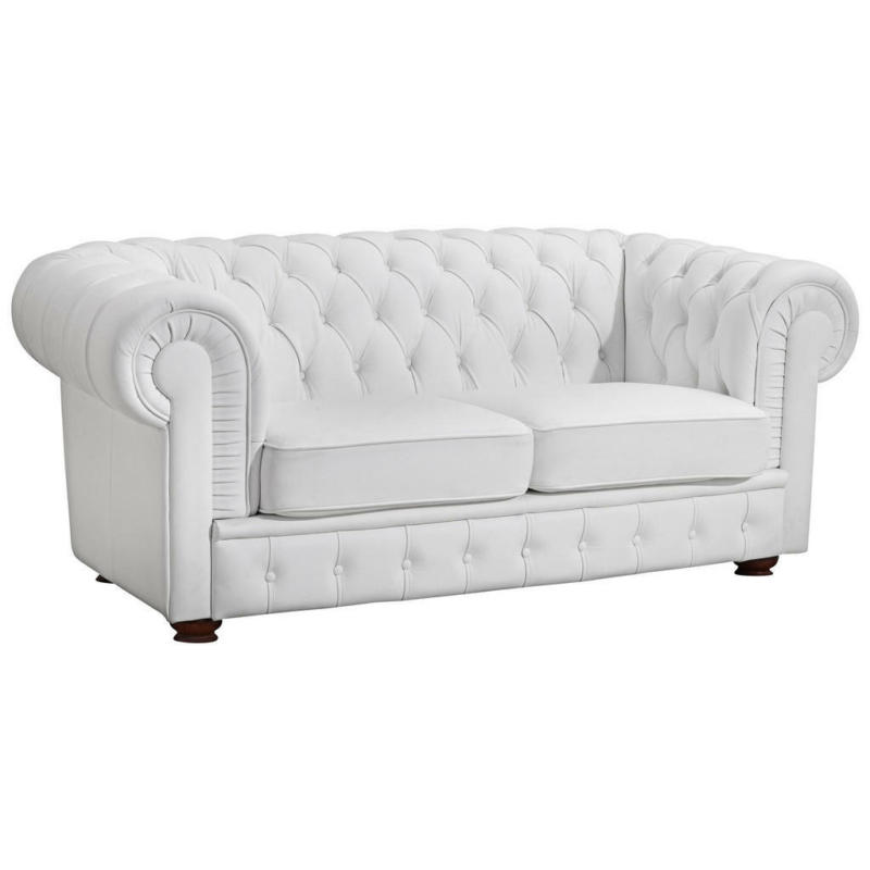 Chesterfield-Zweisitzer-Sofa in Echtleder Weiß