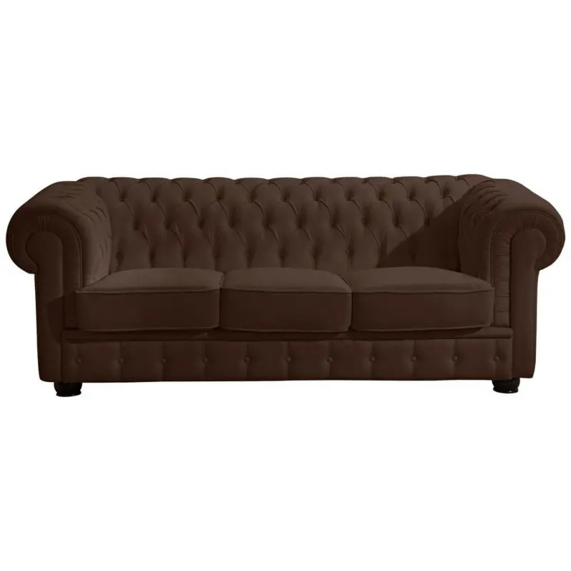Chesterfield-Dreisitzer-Sofa in Echtleder Braun