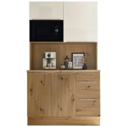 Minik&uuml;che 120/211/60 cm in Eiche Artisan, Wei&szlig; Hochglanz