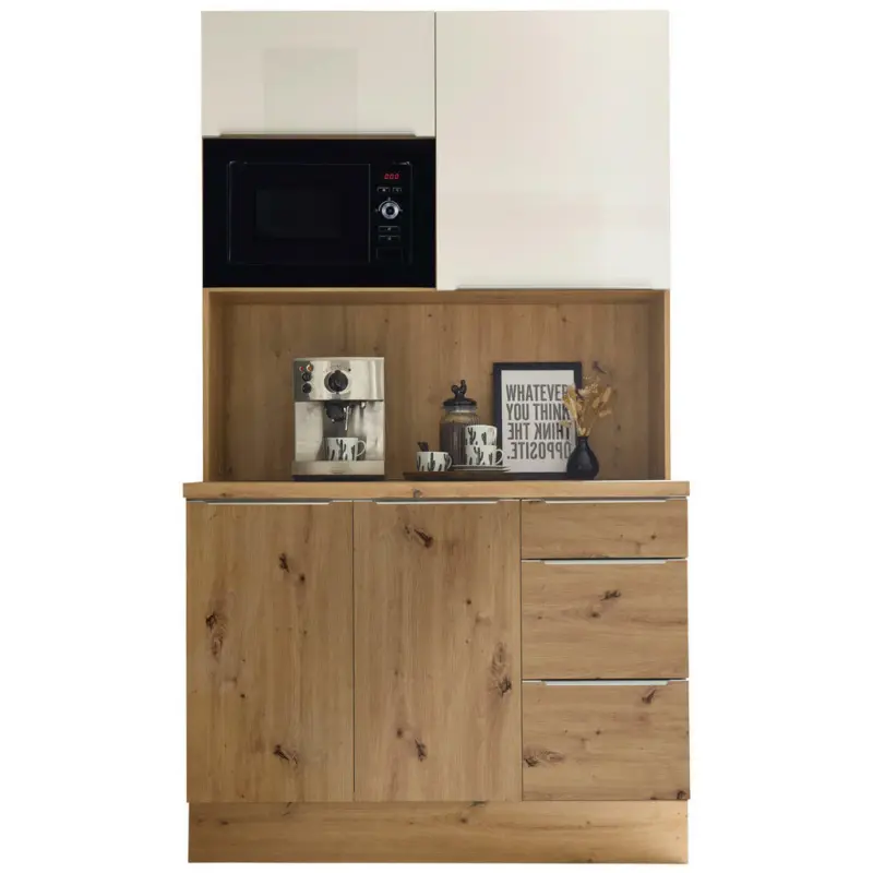 Minik&uuml;che 120/211/60 cm in Eiche Artisan, Wei&szlig; Hochglanz