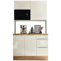 Miniküche 120/211/60 cm in Weiß, Weiß Hochglanz