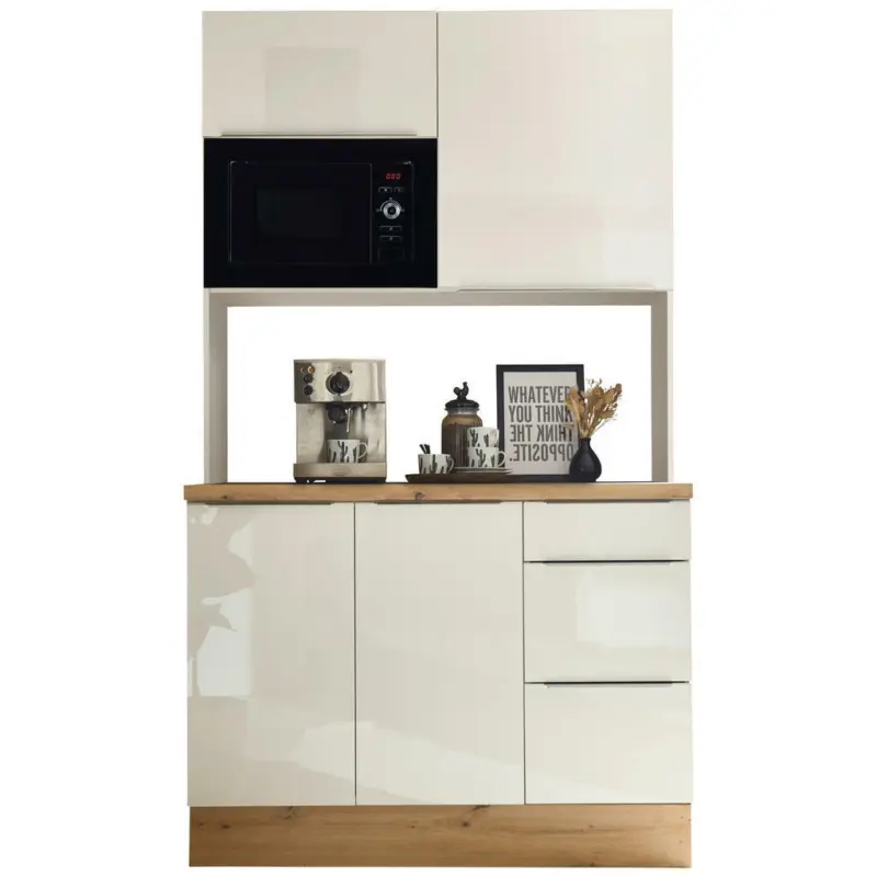 Miniküche 120/211/60 cm in Weiß, Weiß Hochglanz