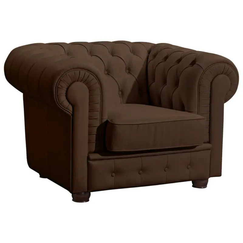 Chesterfield-Sessel in Lederlook Braun