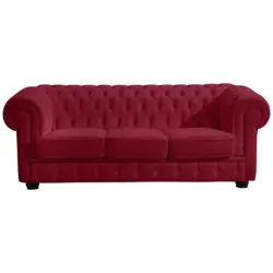Chesterfield-Dreisitzer-Sofa in Echtleder Rot
