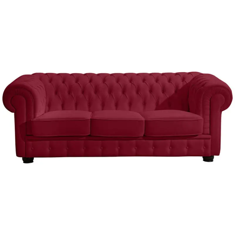 Chesterfield-Dreisitzer-Sofa in Echtleder Rot