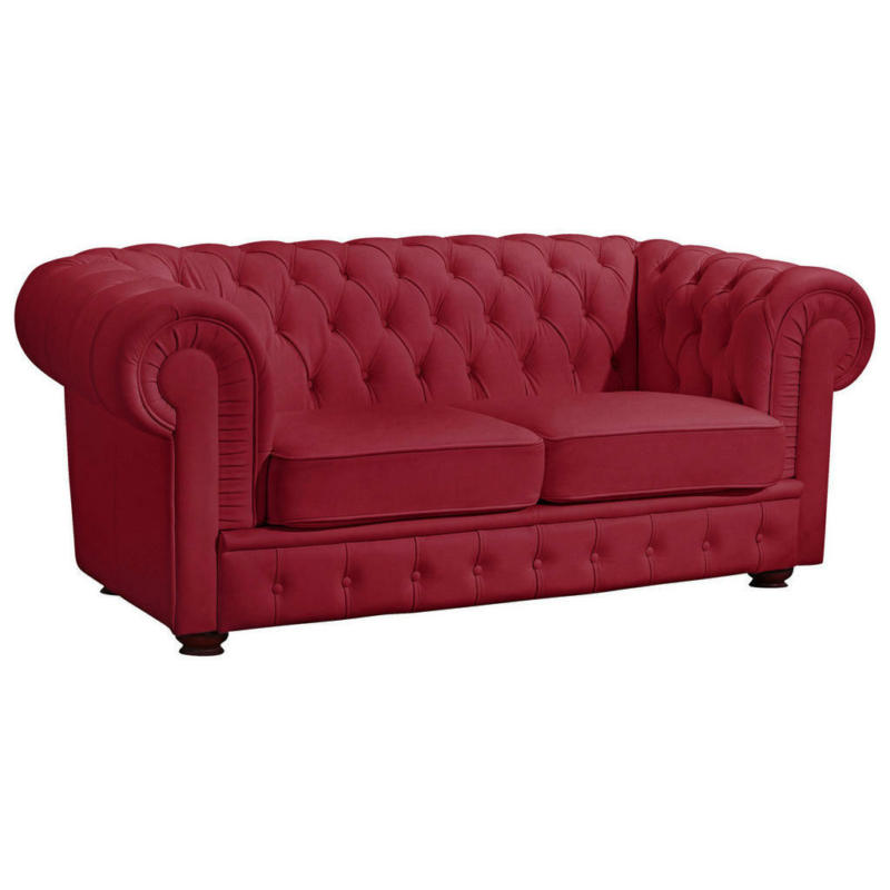 Chesterfield-Zweisitzer-Sofa in Echtleder Rot